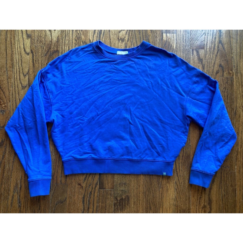 Tasc Sweatshirt Womens Size XS Blue Bamboo Blend Studio Crewneck Open Bottom